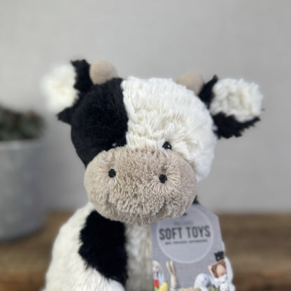 Jellycat Medium Fuddlewuddle Cow - Calf Sitting Textured Retired Toy Beanie 9"