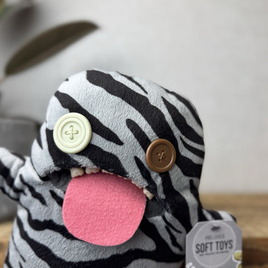 Fuggler Oogah Boogah Zebra Print - Grey Striped Fuggler Soft Toy Plush Grey
