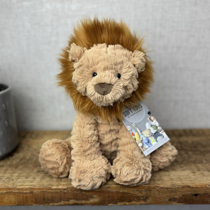 Jellycat Medium Fuddlewuddle Lion - Textured Sitting Lion Beanie Soft Toy 9”