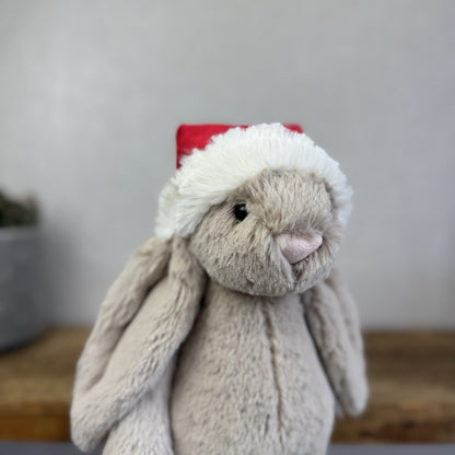 Jellycat Bashful Christmas Bunny - Beige Bunny Christmas Hat NWOT 12"