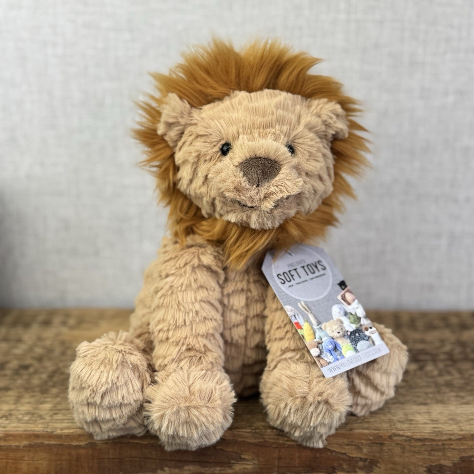 Jellycat Medium Fuddlewuddle Lion - Textured Sitting Lion Beanie Soft Toy 9”