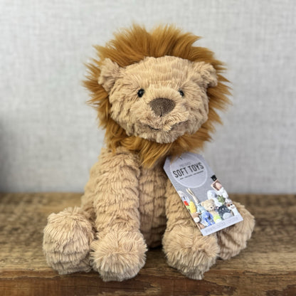Jellycat Medium Fuddlewuddle Lion - Textured Sitting Lion Beanie Soft Toy 9”
