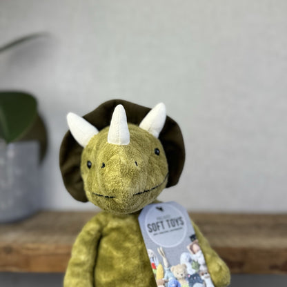 Jellycat Trevor Triceratops - Mottled Mix Green Dinosaur Beanie Plush Toy 12"
