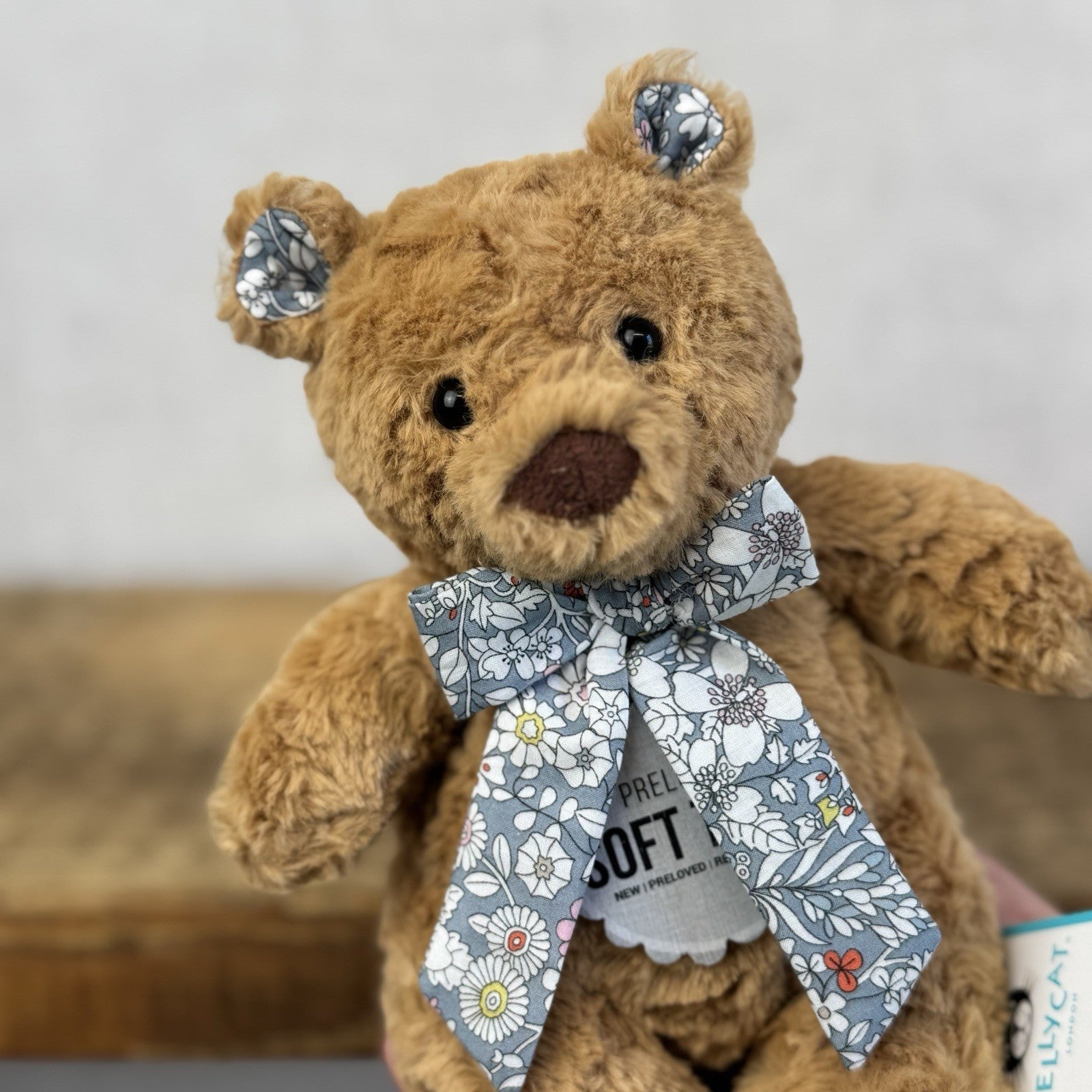 Custom/Bespoke Tiny Bartholemew Bear - Ditsy Grey Floral Made With Liberty