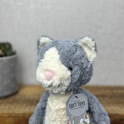 Jellycat Tuffet Cat - Medium Grey Kitten Kitty Beanie Plush Textured Retired 12"