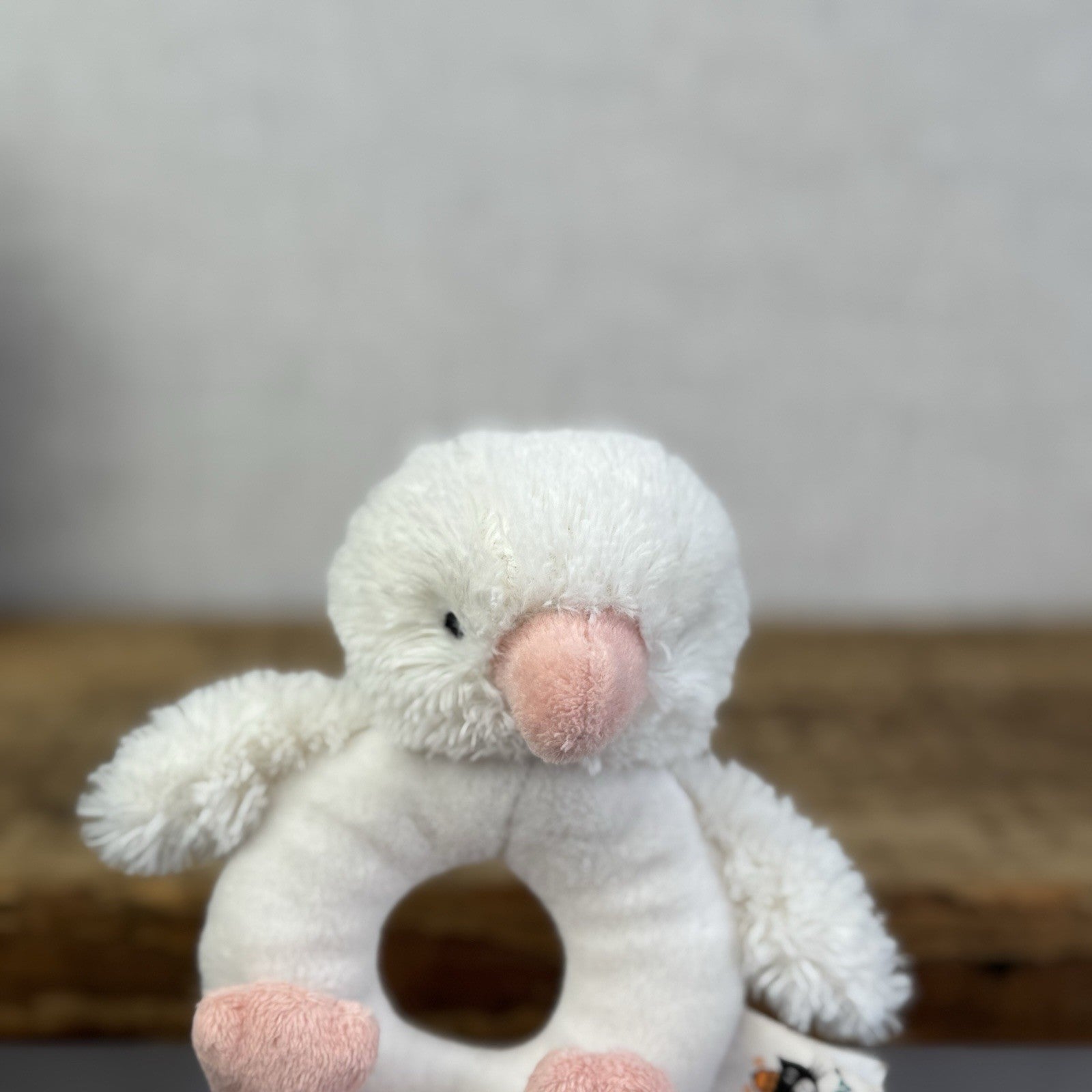 Jellycat Baby Clucky Ducky Grabber - Pale Yellow Bird Sensory Rattle Toy Ring