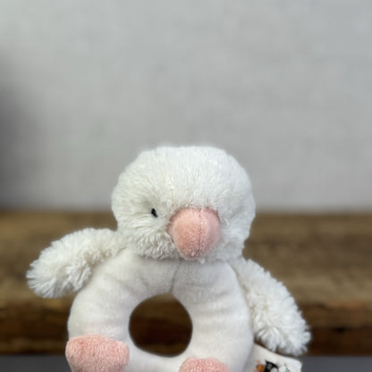 Jellycat Baby Clucky Ducky Grabber - Pale Yellow Bird Sensory Rattle Toy Ring