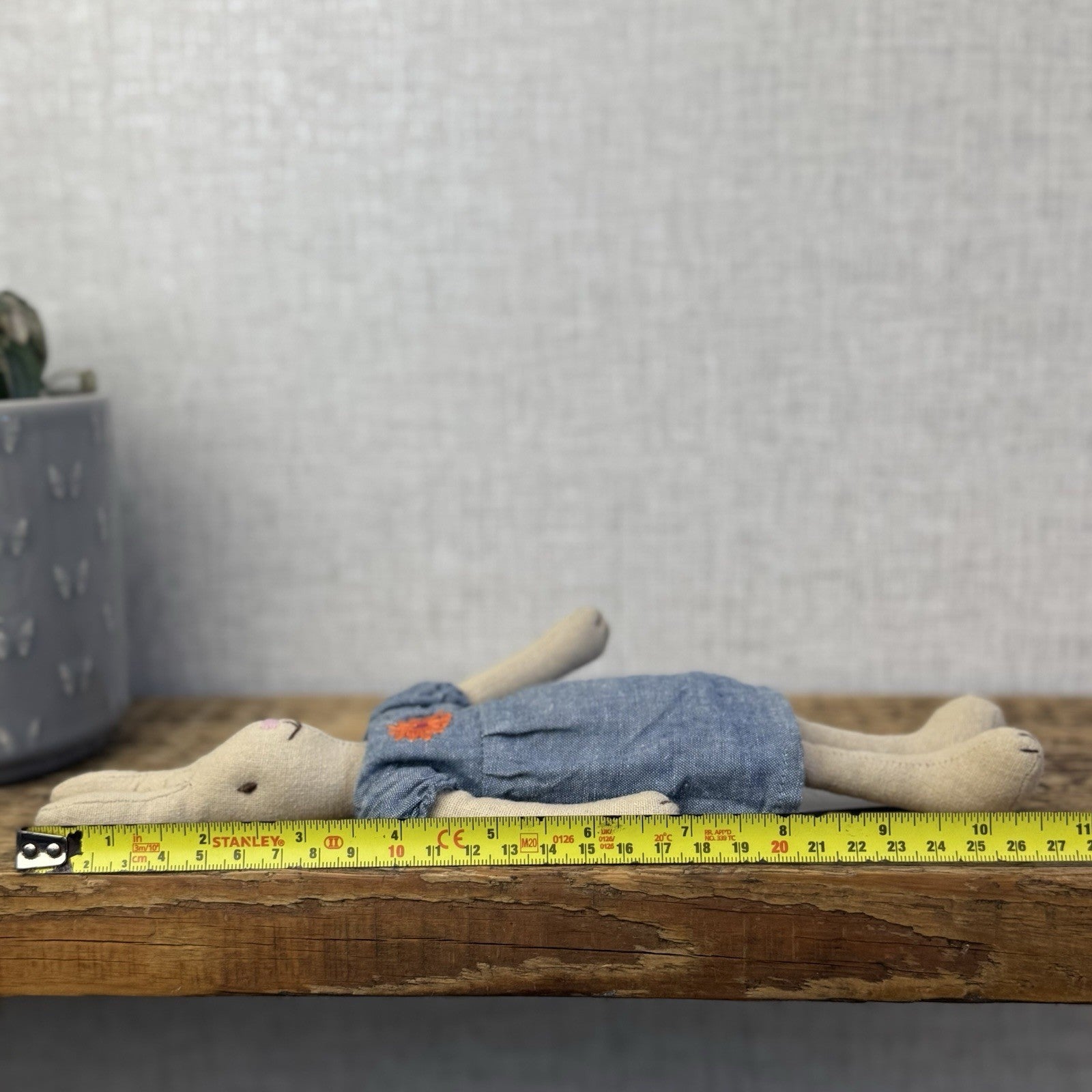 Maileg Small Rabbit Denim Dress Floral Detail - Older Style Bunny Retired 2010