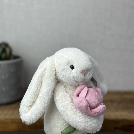 Jellycat Small Bashful Bunny Peony - Small Bunny With Pink Flower NWOT 8"