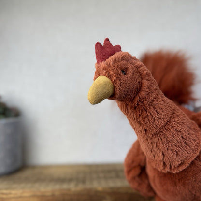 Jellycat Robbie Rooster - Red Fluffy Rooster Plush Beanie Soft Toy Chicken 12"
