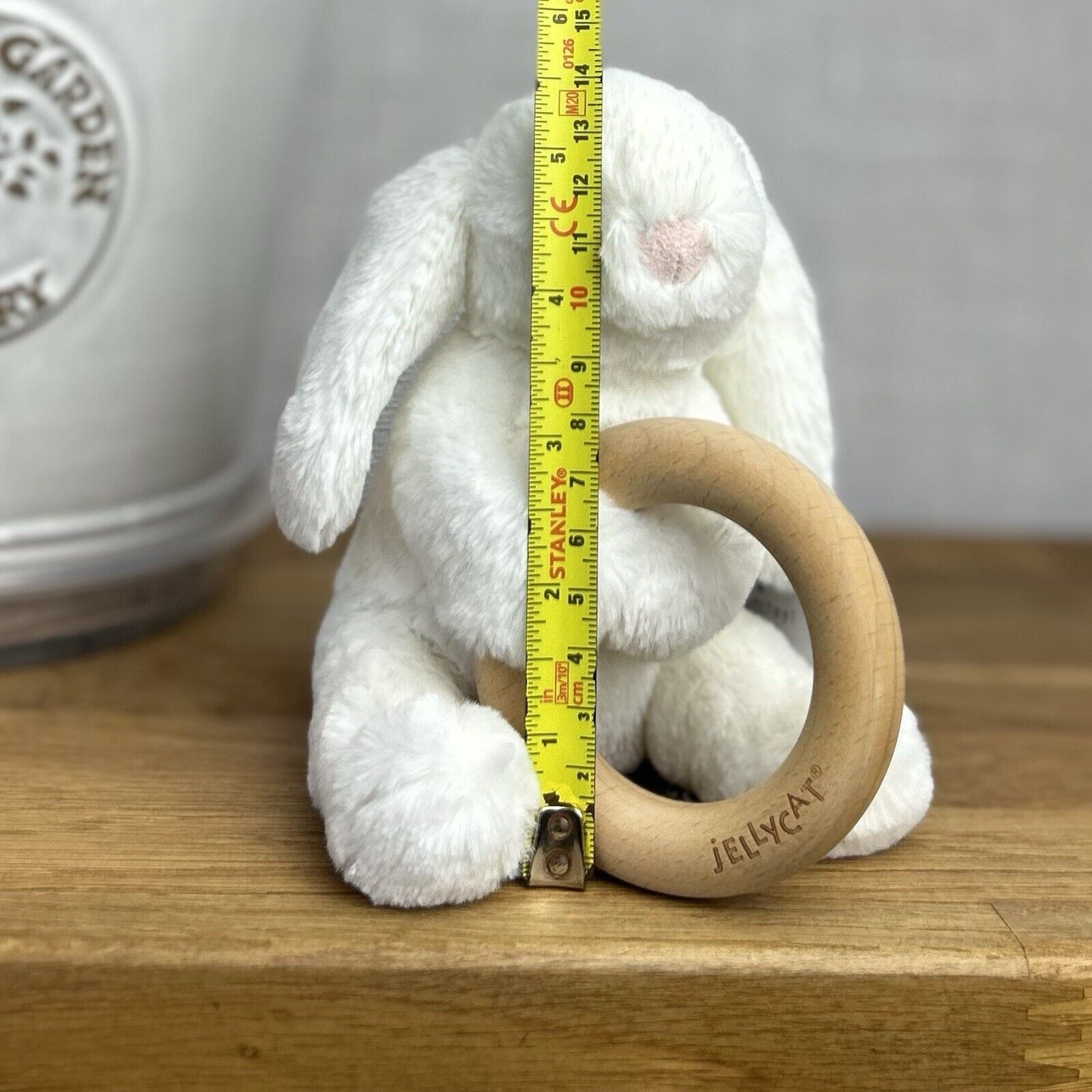 Jellycat Shooshu White Rabbit Ring - Rattle Toy - Smudge Teether 5” Retired
