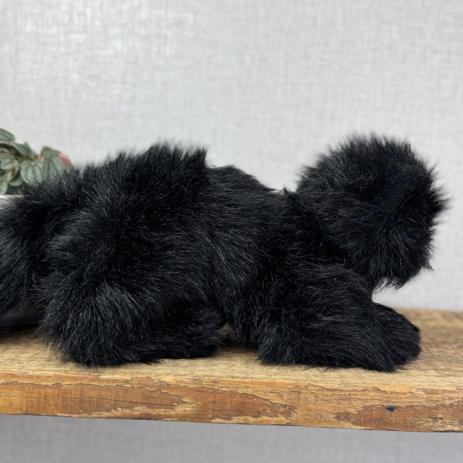 Russ All Black Fluffy Cat Sassy - Green Eyes Realistic Black Cat Plush Rare 15”