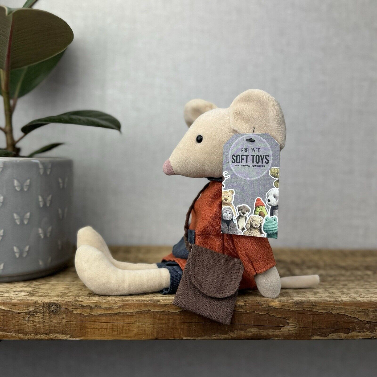 Jellycat Pedlar Mouse - Jellycat Mouse With Clothes & Bag Retired Rare 12"