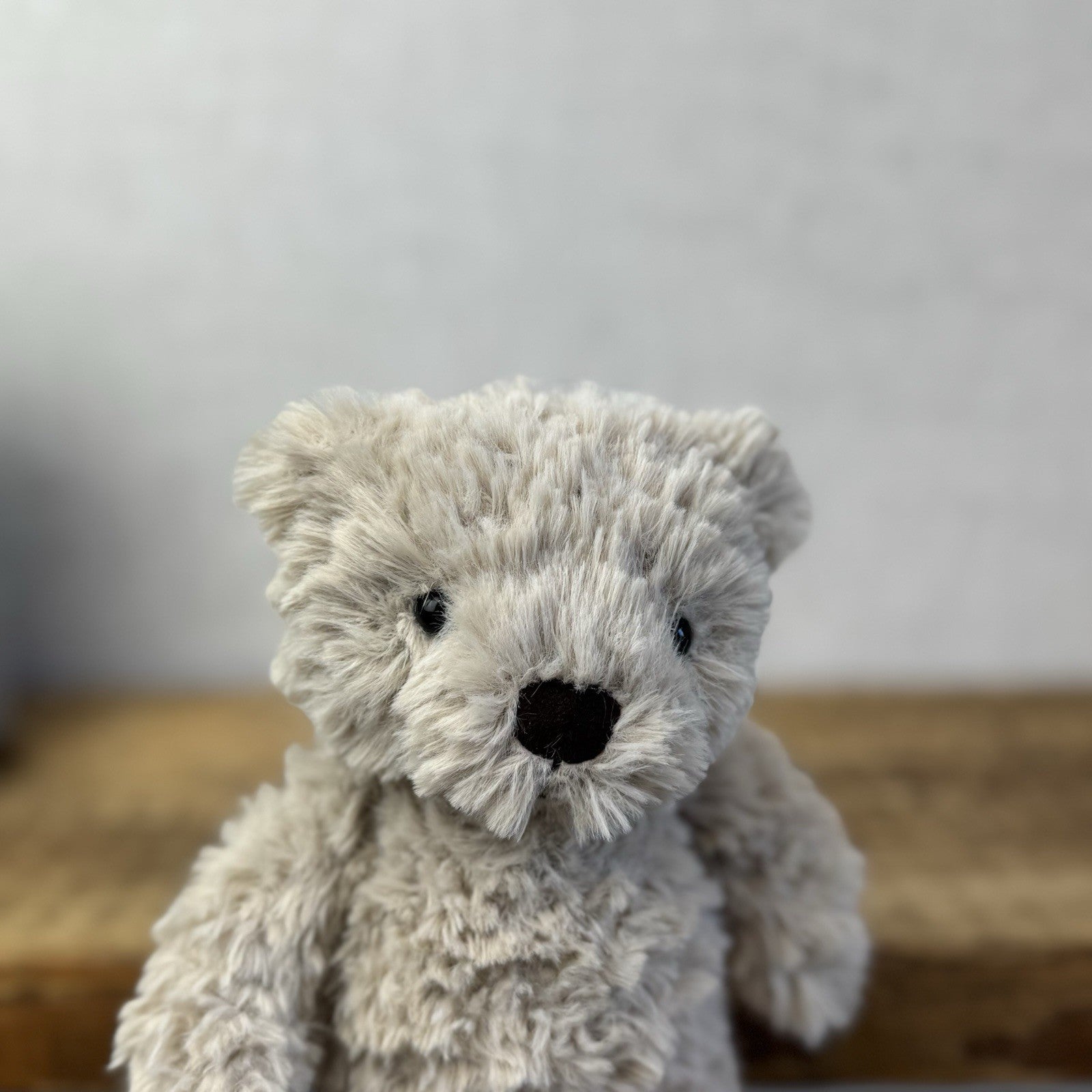 Jellycat Small Fletcher Bear - Retired Small Textured Light Grey Bear Beanie 7"