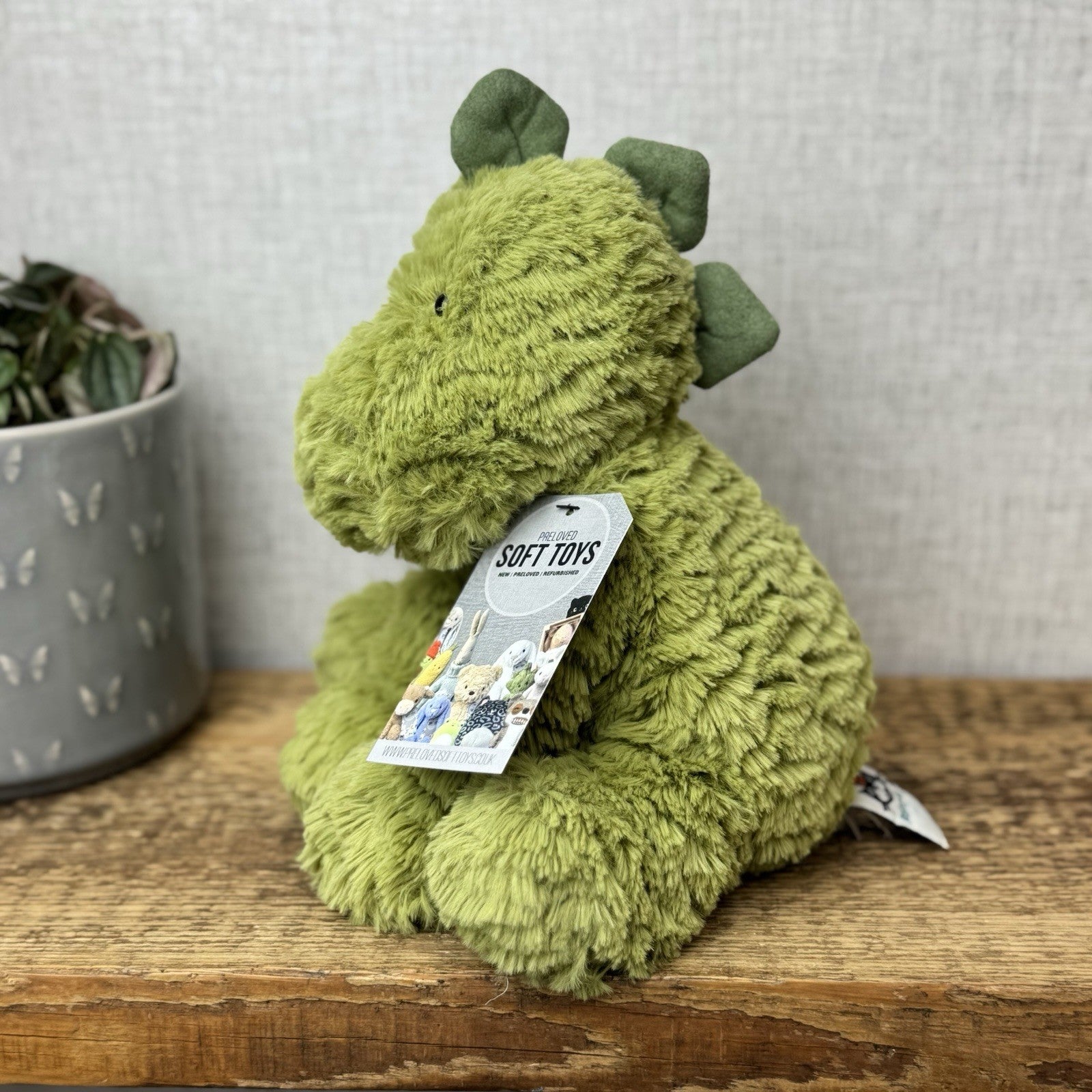Jellycat Medium Fuddlewuddle Dinosaur - Green Sitting Textured Dinosaur Soft Toy
