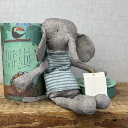 Maileg Jungle Friends Elephant Friend In Box - Retired Linene Elephant In Tube