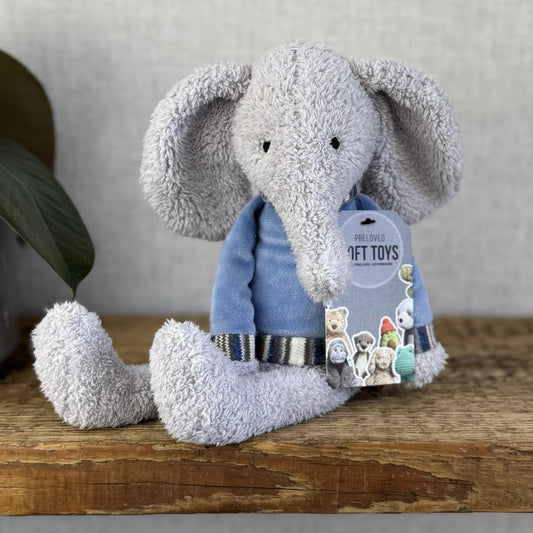 Jellycat Lingley Elephant - Texture Grey Elephant Blue Jumper Retired Beanie 11”