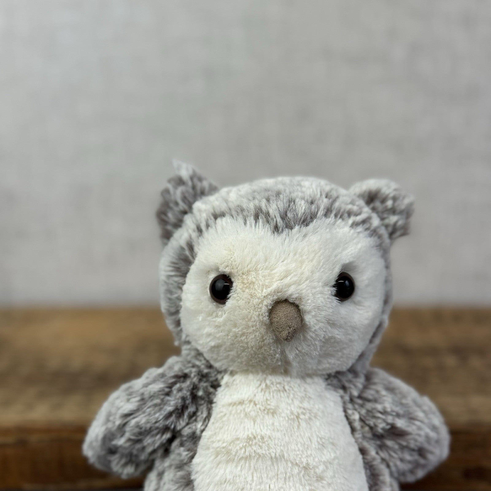 Jellycat Barney Owl Chick - Beige/grey Mix Texture Fur Beanie Rare Retired 8"