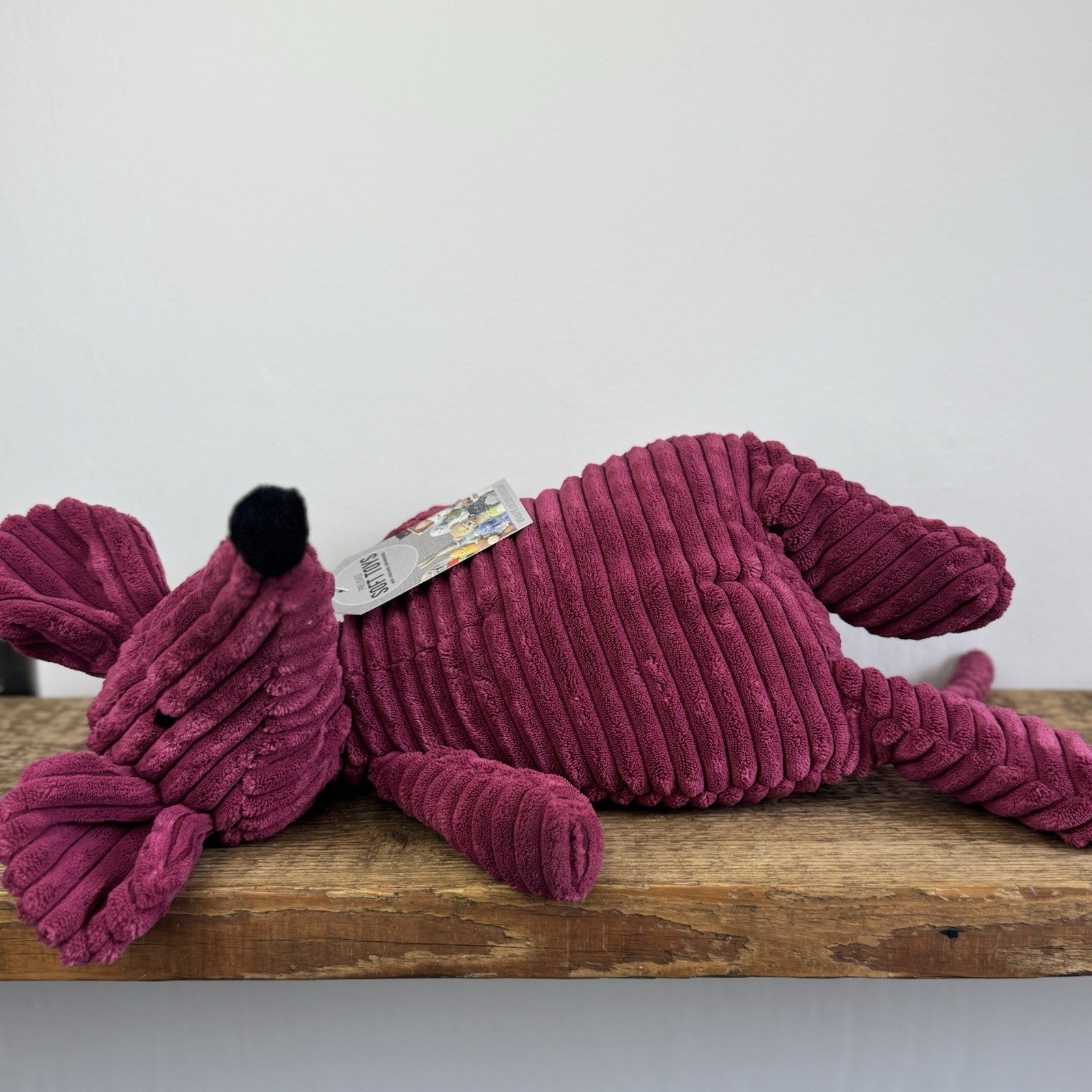 Jellycat Medium Cordy Roy Mouse - Burgundy Cord Mouse Soft Toy 16"