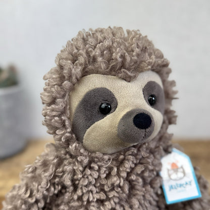 Jellycat Cicero Sloth - Curly Hair Large Light Brown Sloth Cuddly Beanie Tags