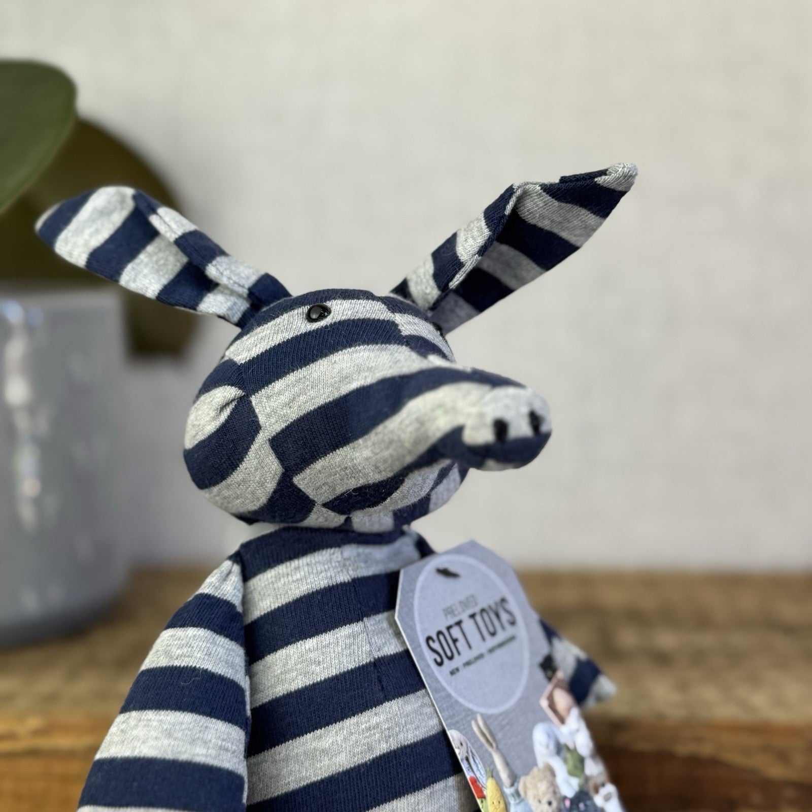 Jellycat Anton Aardvark - Small Grey/Navy Striped Beanie Plush Retired Rare 10"