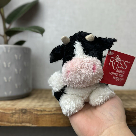 Russ Berrie Luvvies - Fred The Cow Beanie - Pudding Cow Soft Toy Tiny 4”