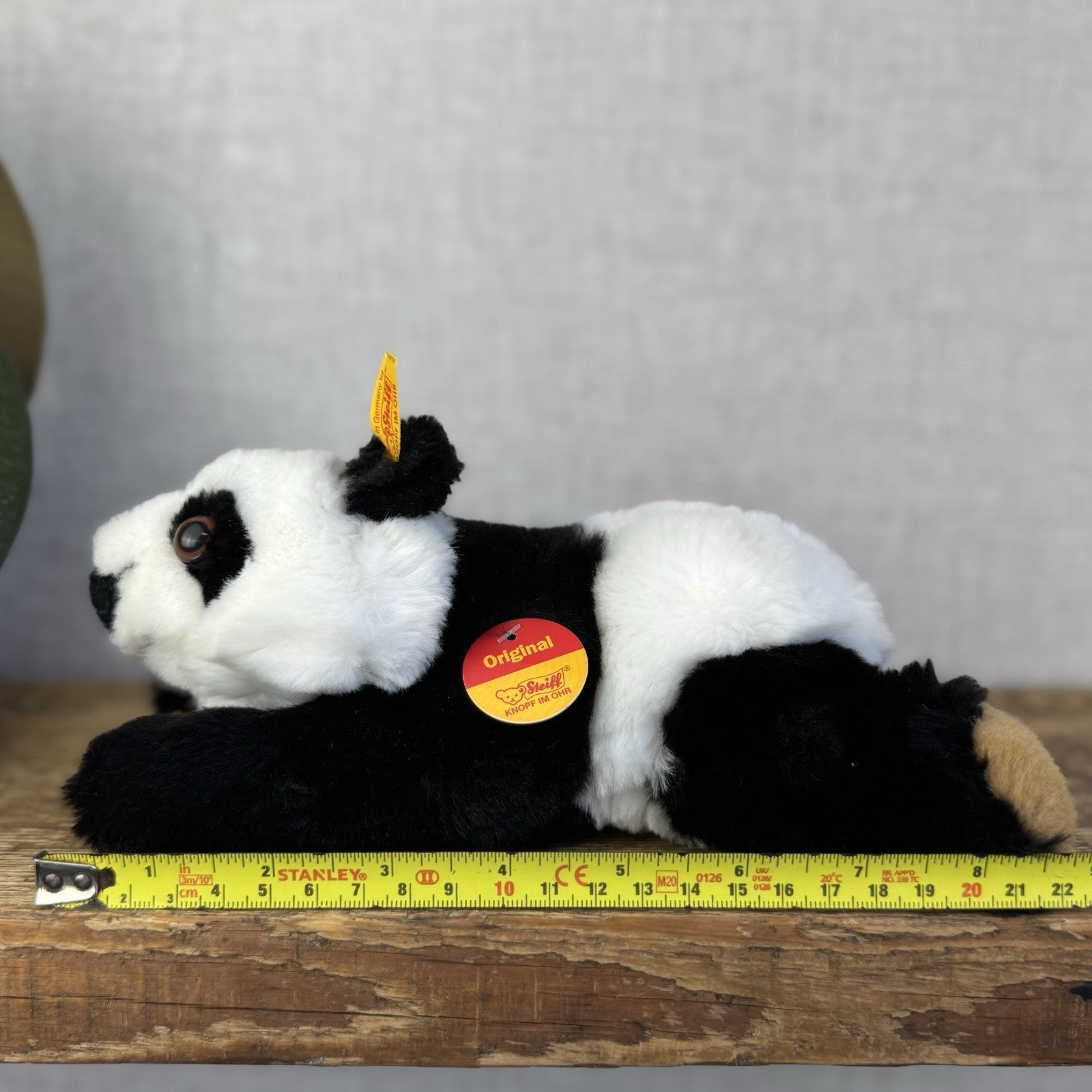 Steiff Small Lying Manschli Panda - New With Tags Vintage Small Laying Panda 9"