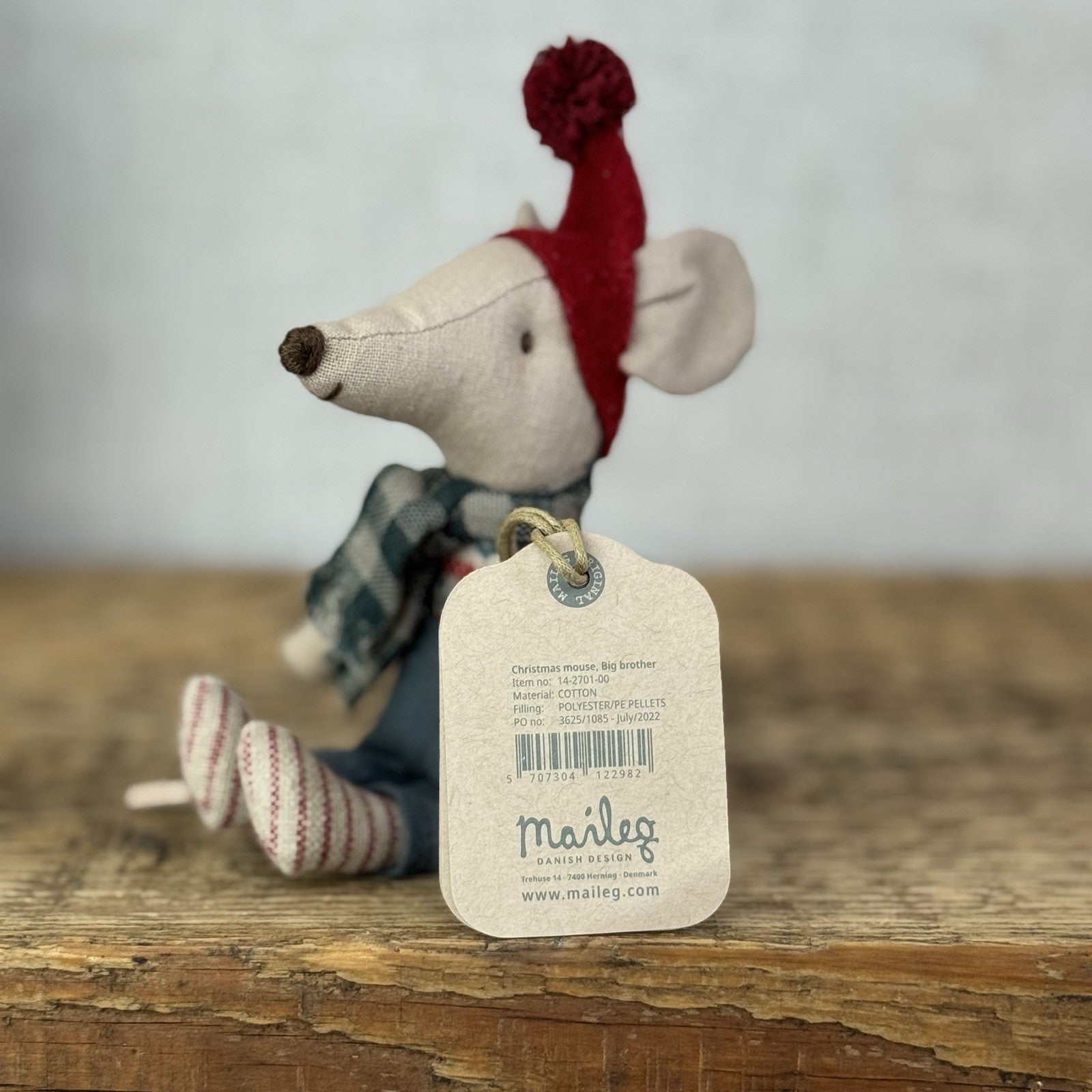 Maileg Christmas Mouse, Big Brother - New With Tags Miniature Mouse Soft Toy