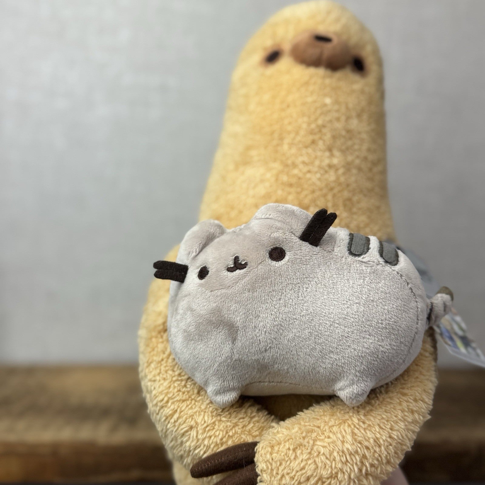 Gund Pusheen Cat - Pusheen With Sloth - Large Sloth Gund Plush Retired 16"