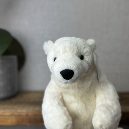 Jellycat Small Elwin Polar Bear - White Sitting Bear Plush Blue Eyes with tags