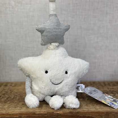 Jellycat Little Star Musical Pull - White/Grey Striped Neutral Music Toy 