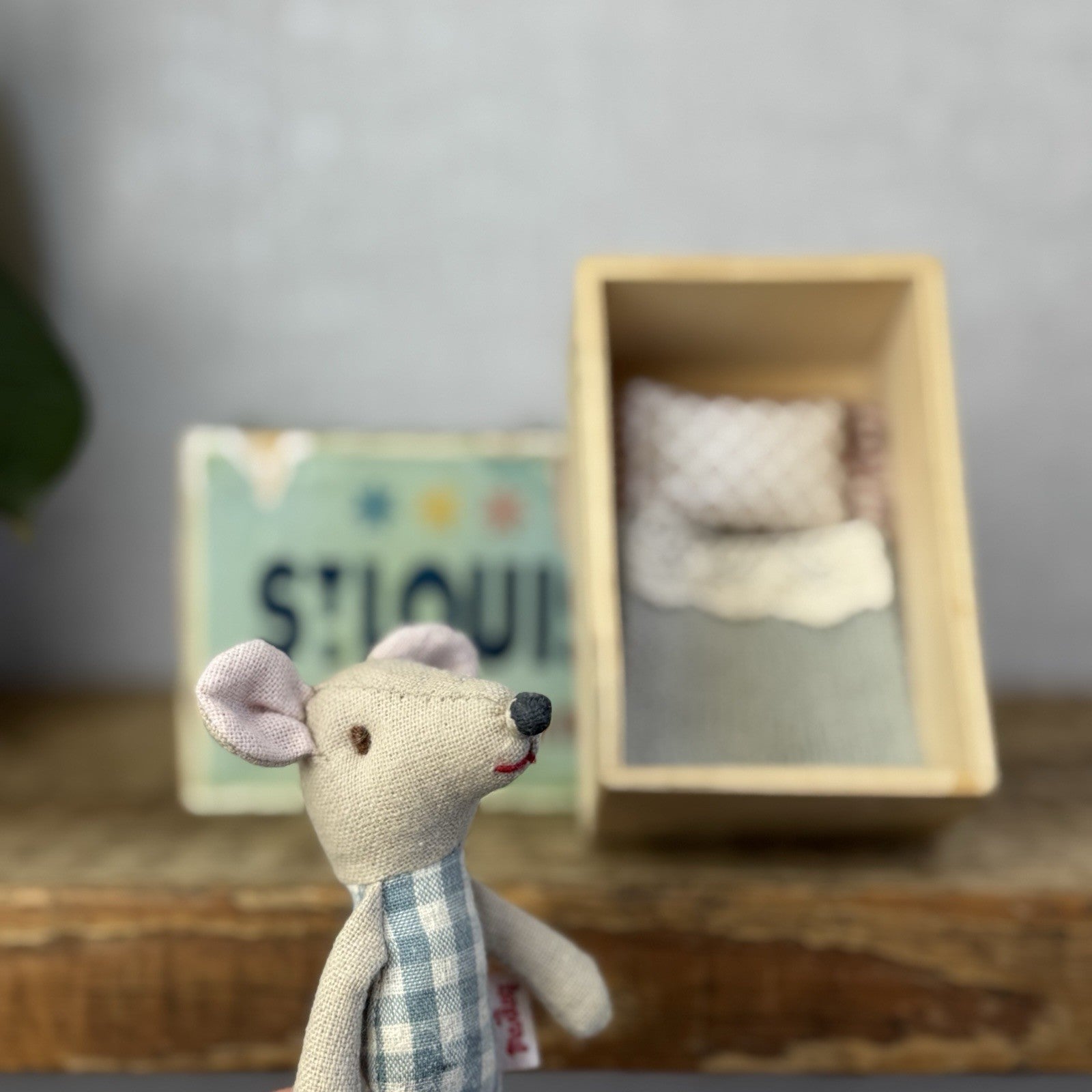 Maileg St Louis Matchbox Mouse - Wooden Matchbox Vintage Rare (Damage Matchbox)