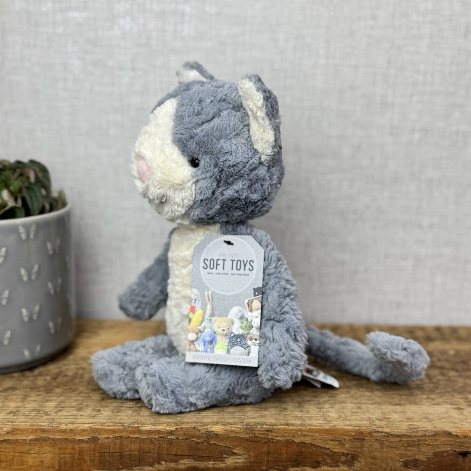 Jellycat Tuffet Cat - Medium Grey Kitten Kitty Beanie Plush Textured Retired 12"