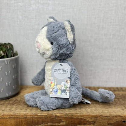 Jellycat Tuffet Cat - Medium Grey Kitten Kitty Beanie Plush Textured Retired 12"