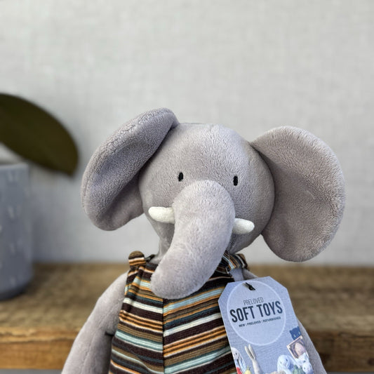 Jellycat My Little Friends Elephant - Striped Dungarees Soft Grey Retired Range
