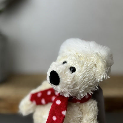 Jellycat Jingly Polar Bear Tot - White Polar Bear Tot In Christmas Hat/scarf 7”