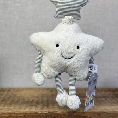 Jellycat Little Star Musical Pull - White/Grey Striped Neutral Music Toy 