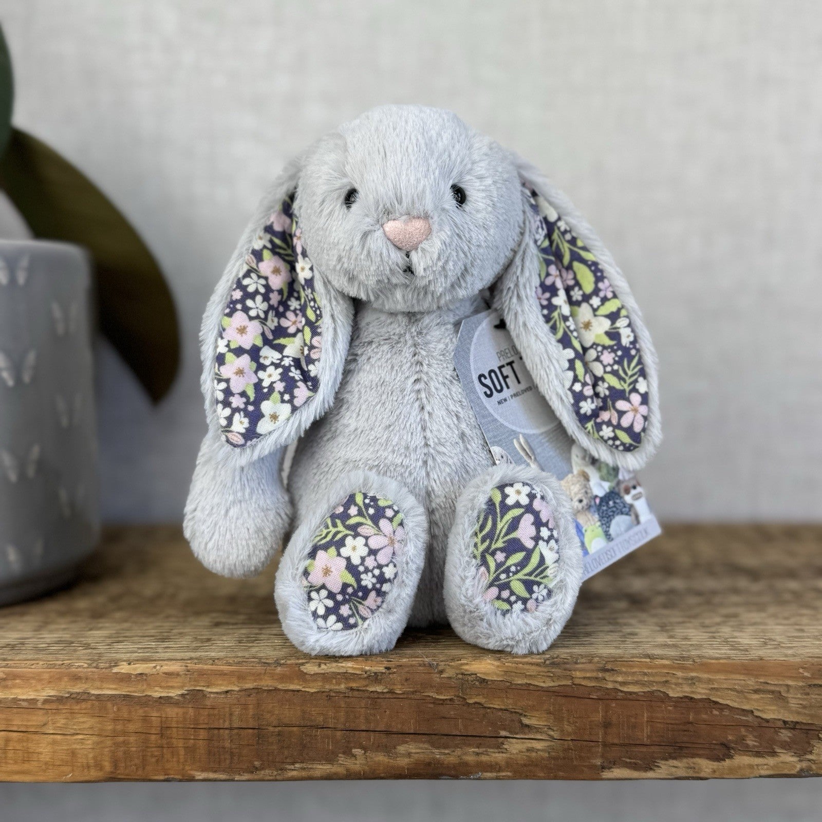 Jellycat Small Silver Blossom Bloom - Silver Bunny Floral Ears & Feet Small 8”