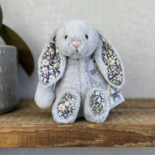 Jellycat Small Silver Blossom Bloom - Silver Bunny Floral Ears & Feet Small 8”