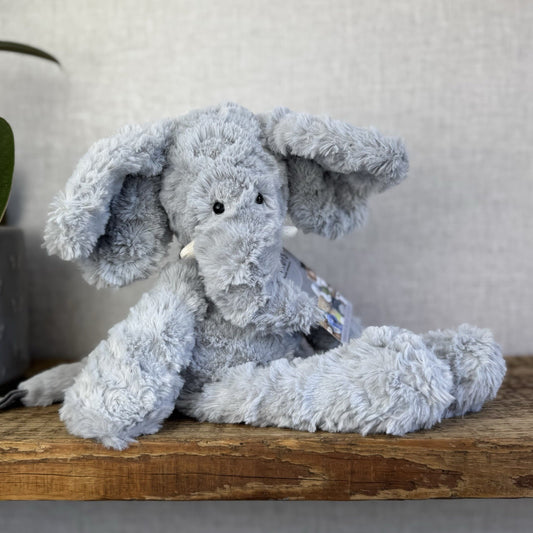 Jellycat Bobo Elephant Grey Elephant With Tusks - Textured Plush Beanie Rare 14”