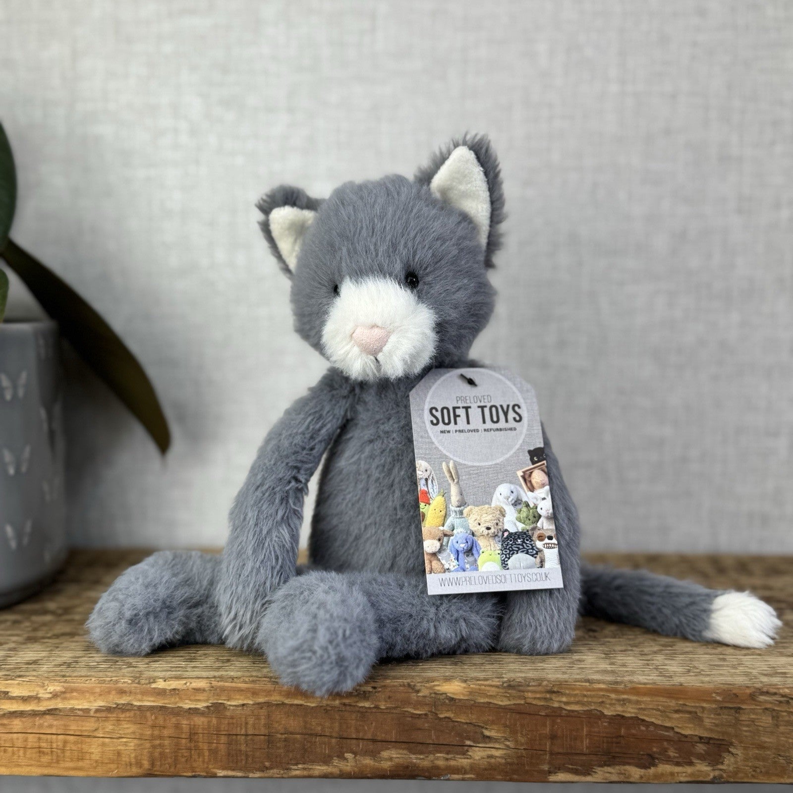 Jellycat Sweetie Kitten - Small Fluffy Light Grey Beanie Kitten White Face Rare