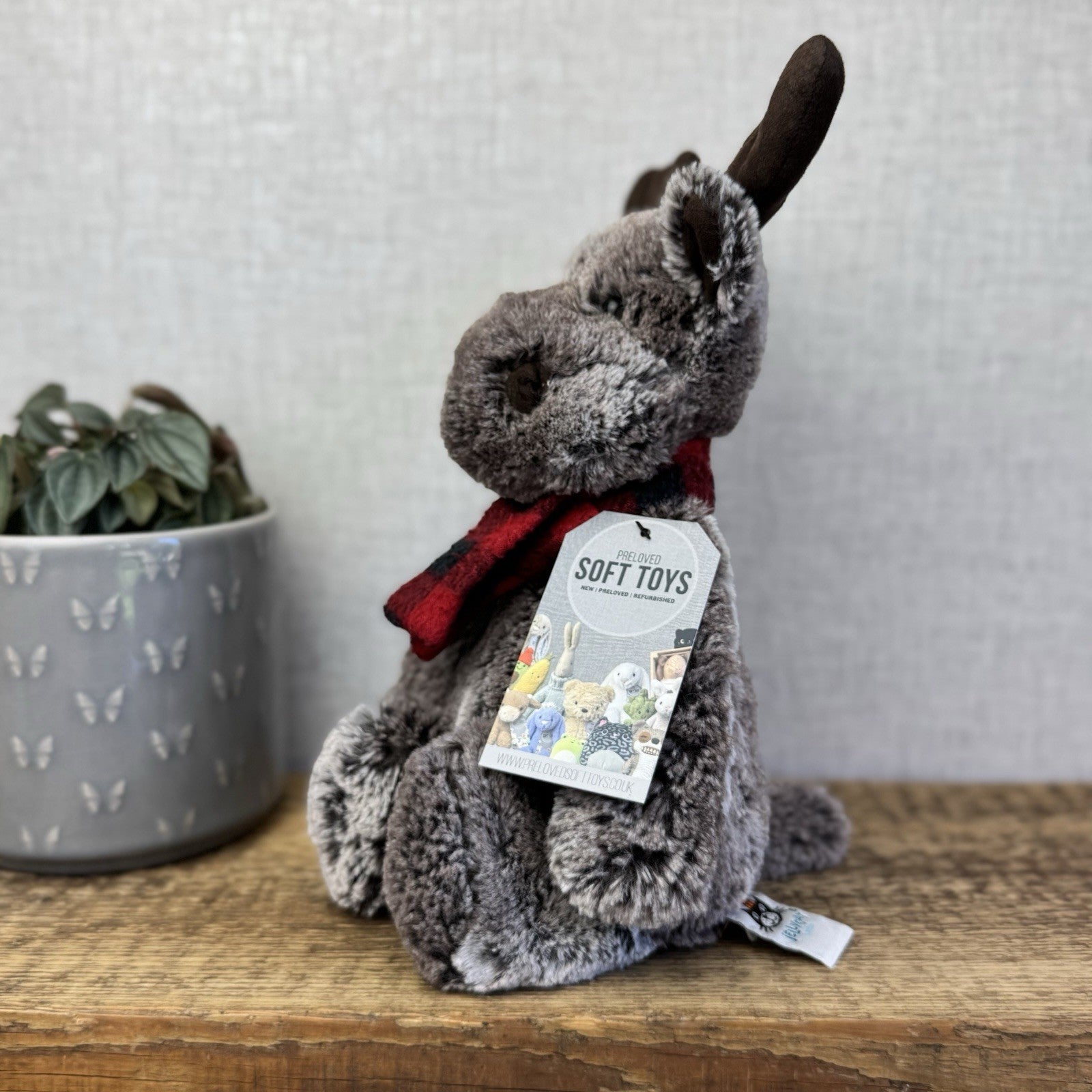 Jellycat Medium Bashful Moose With Scarf - Check Red/Black Scarf Woodland Moose