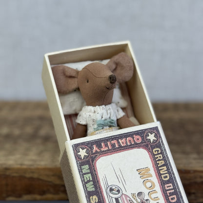 Maileg Big Sister Mouse In Matchbow - Retired Mouse In Nightie Brown Mouse 
