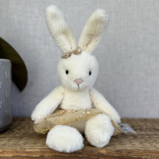 Jellycat Glistening Belle Cream Bunny Ballet Gold Tutu Ballerina - Retired 10”