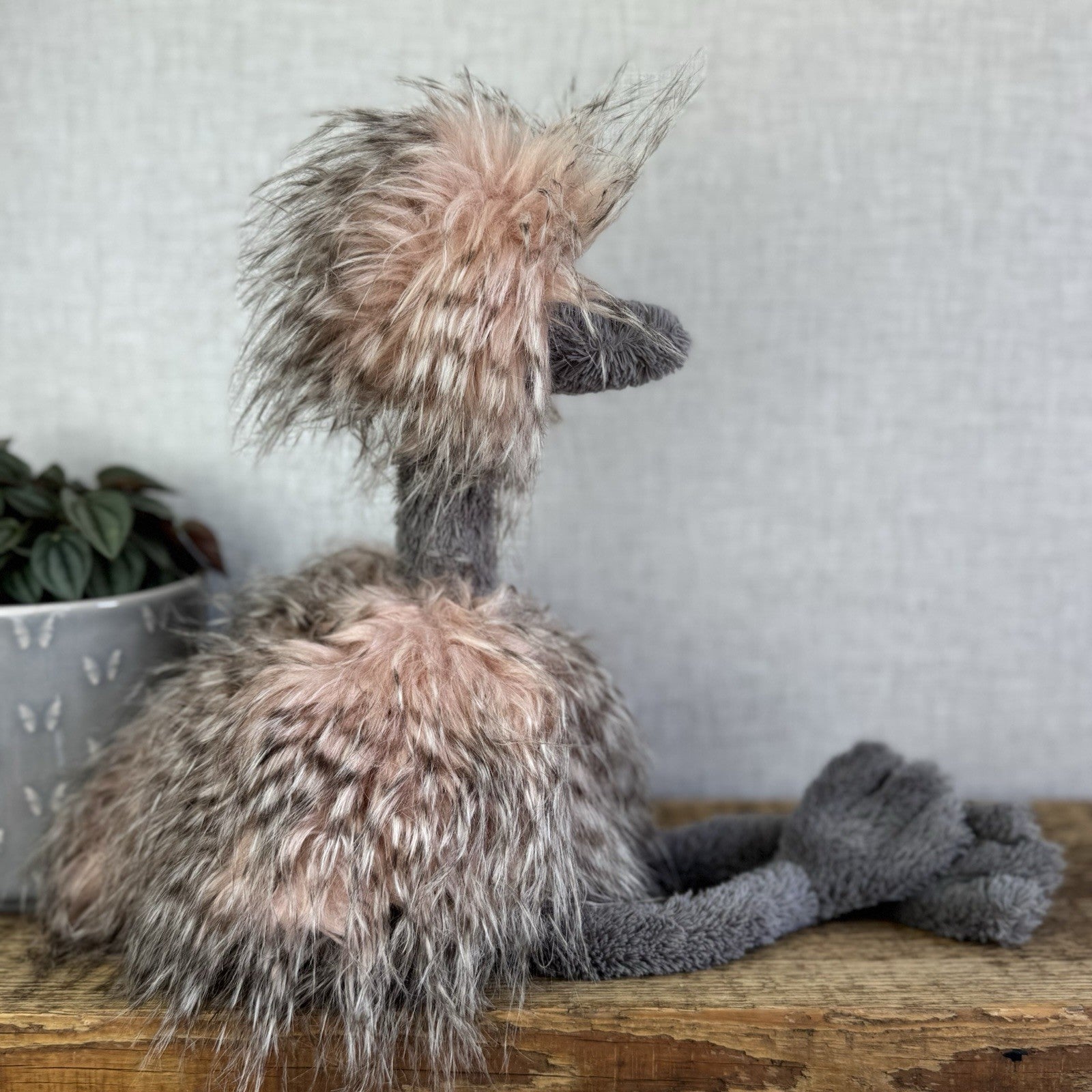 Jellycat Medium Odette Ostrich - Fluffy Pink/Grey Mix Beanie Bird Toy 18"