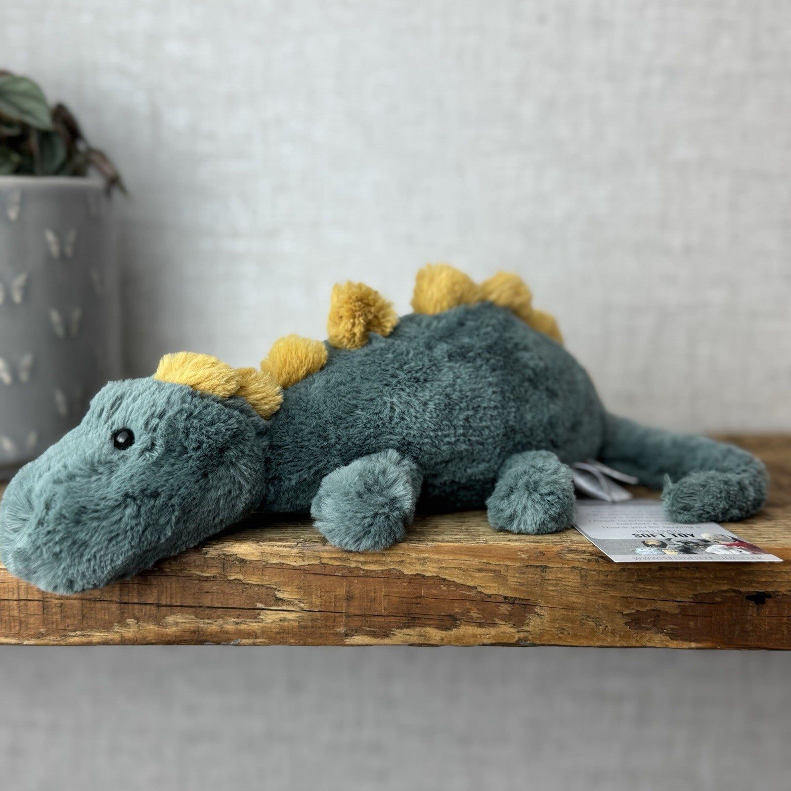 Jellycat Little Douglas Dino Dinosaur - Laying Green Dinosaur Plush Beanie 11”