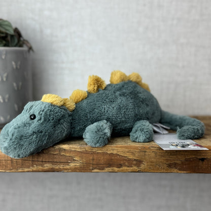 Jellycat Little Douglas Dino Dinosaur - Laying Green Dinosaur Plush Beanie 11”