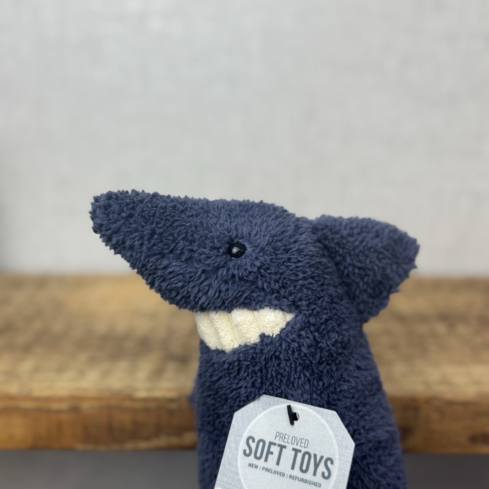 Jellycat Small Toothy Shark - Small Smiley Rare Retired Beanie Blue Shark 9"