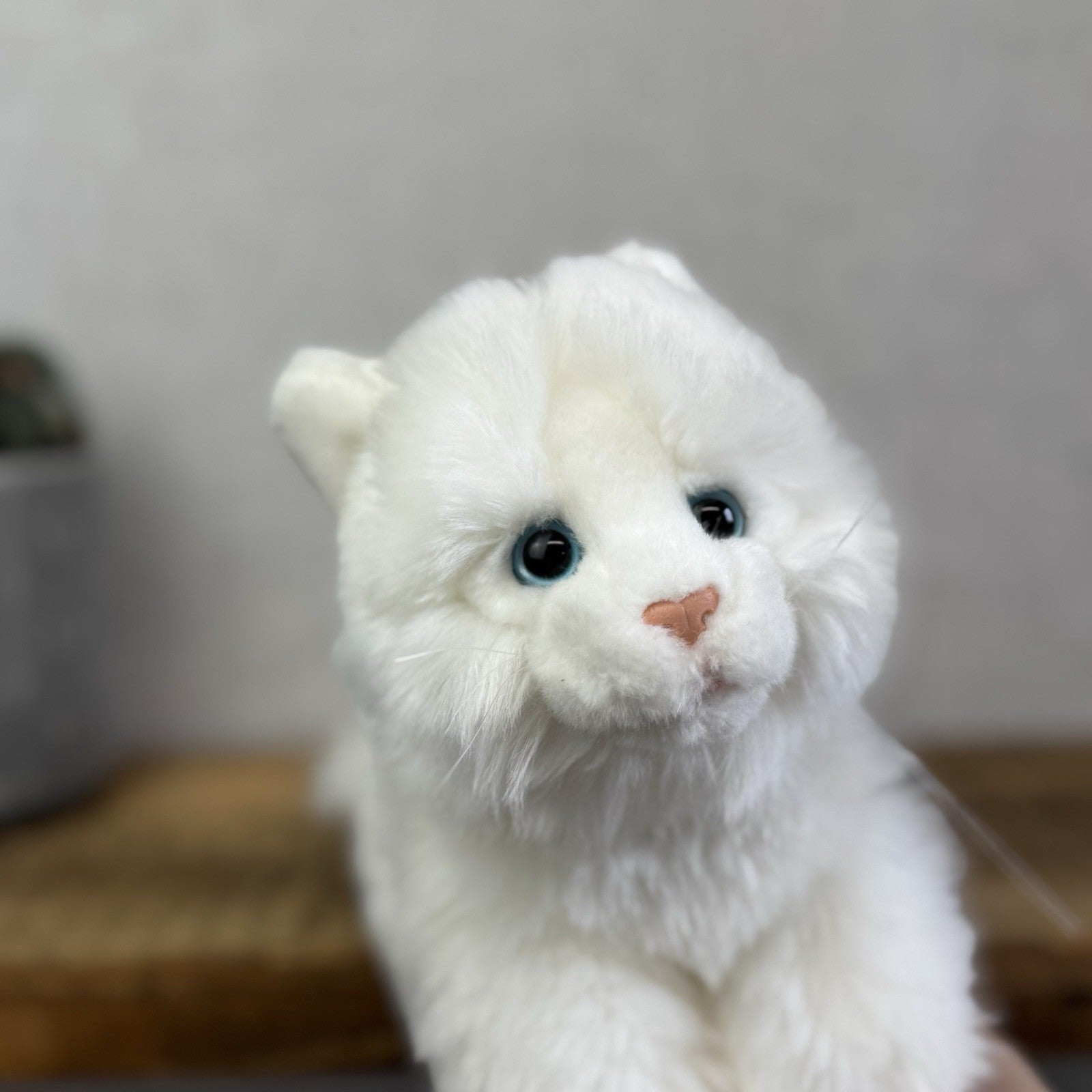 Animal Alley Realistic White Fluffy Cat - Fluffy Beanie Mini Cat Soft Toy 8"