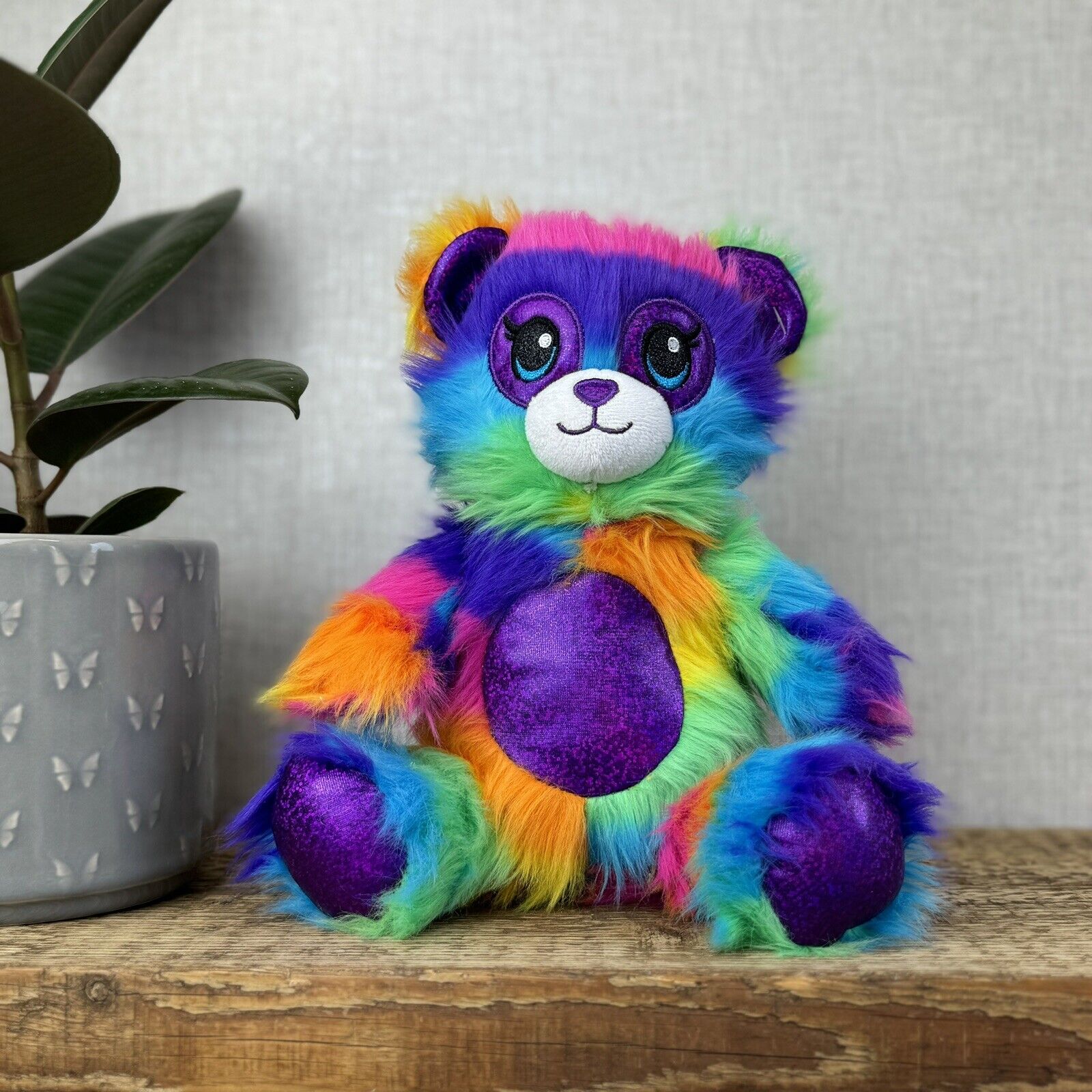 BAB Build A Bear Lisa Frank Shaggy Rainbow Bear - Fluffy Rainbow BAB Rare 10"